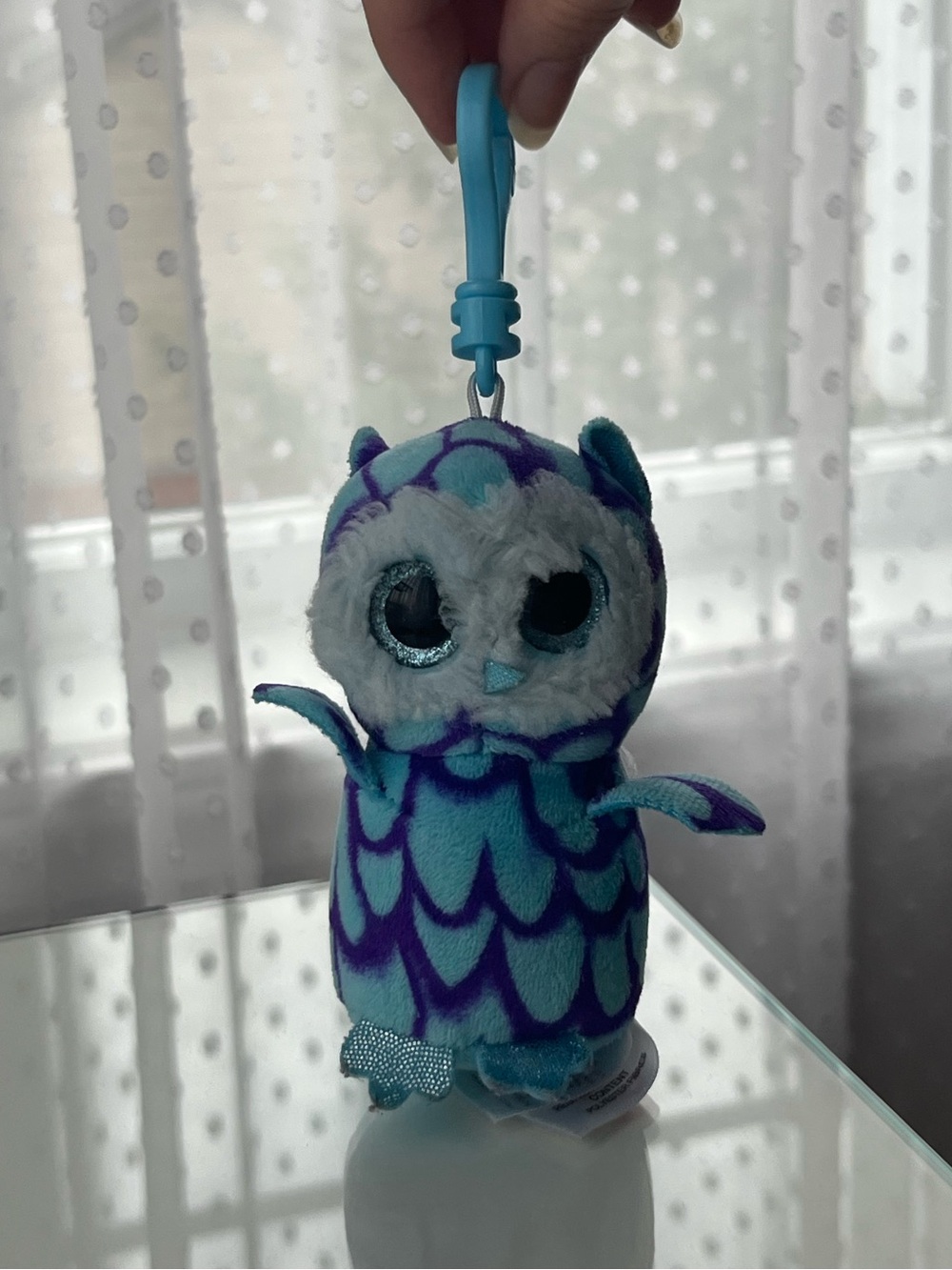 Ty Plush Oscar the Owl Clip - Teal and Purple